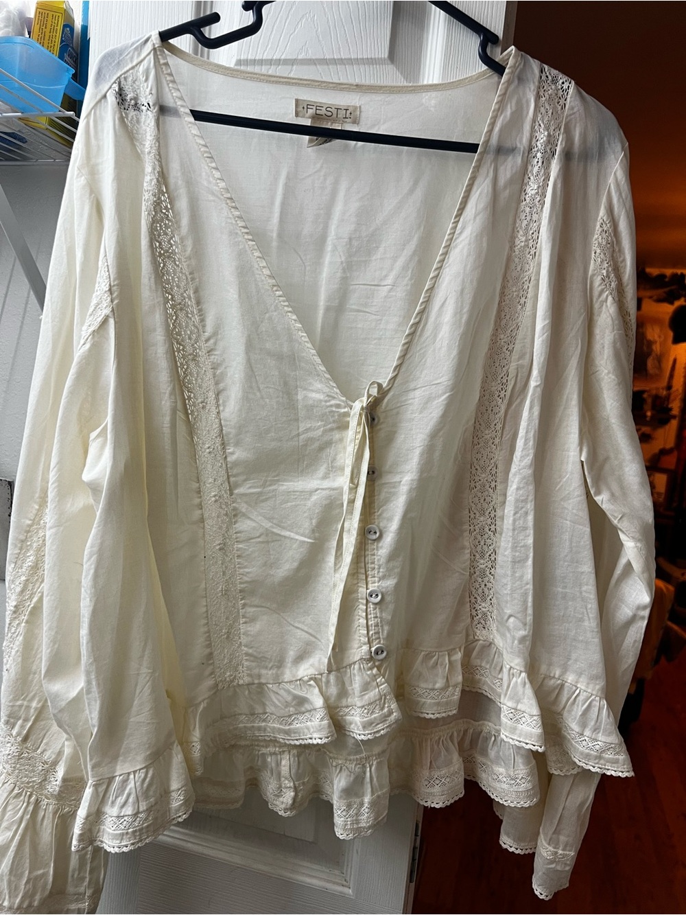 torrid Cream Lace-Trim Peasant Blouse